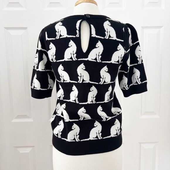Maeve by Anthropologie Womens Black Harmon Jacquard Tee Cat Sweater Size Medium - Picture 3 of 5